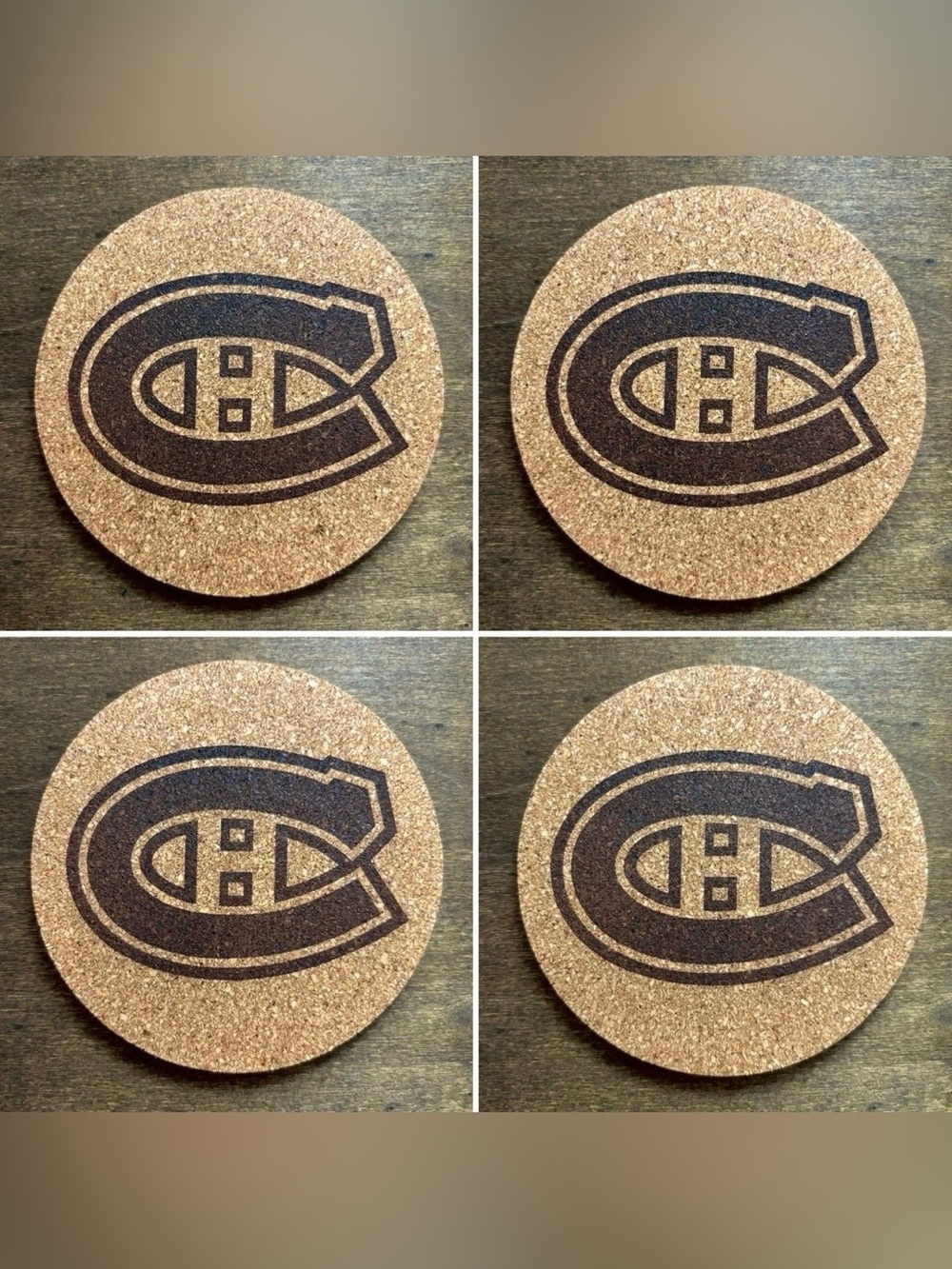 Montreal Canadiens Logo Laser Engraved Cork Coasters Lot of 4